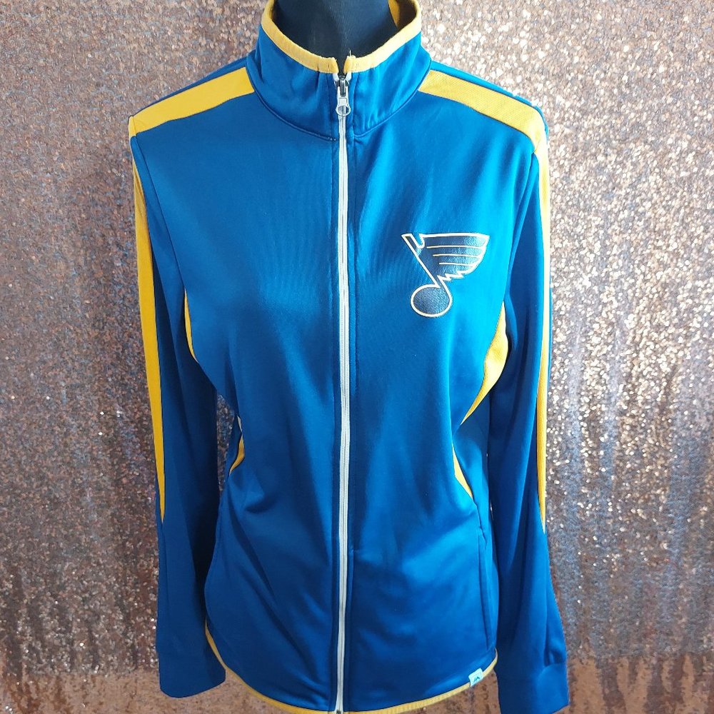 Majestic NHL St. Louis Blues Hockey Women's blue-yellow full zip Light Jacket XL
